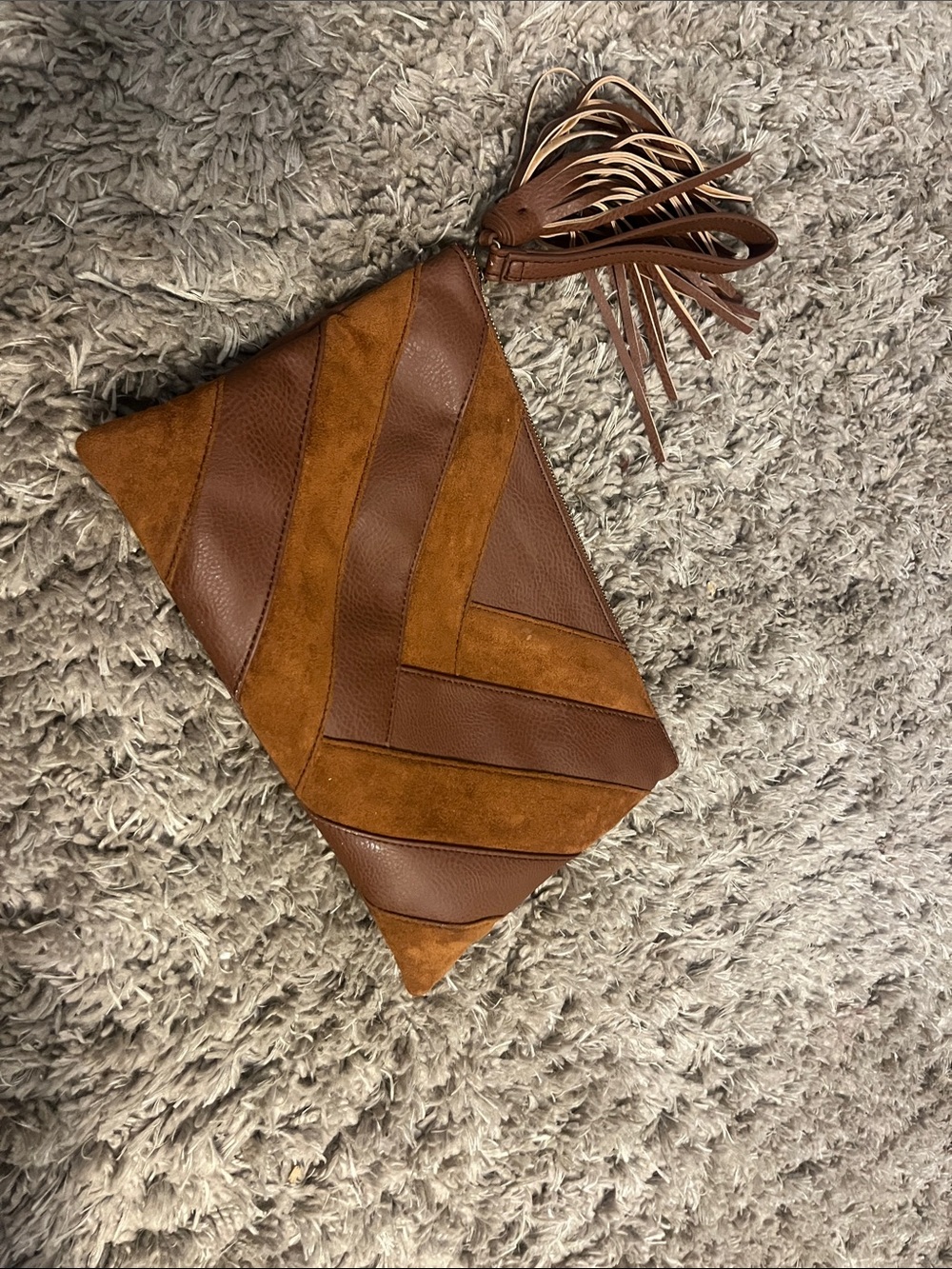 Brown Suede and Leather Tassel Clutch Carlos Santana
